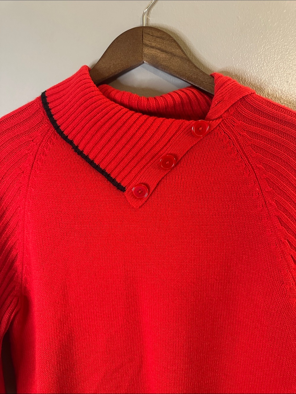 Mountain Lake Red Mock Neck Button Sweater Black Trim Large - Picture 5 of 8